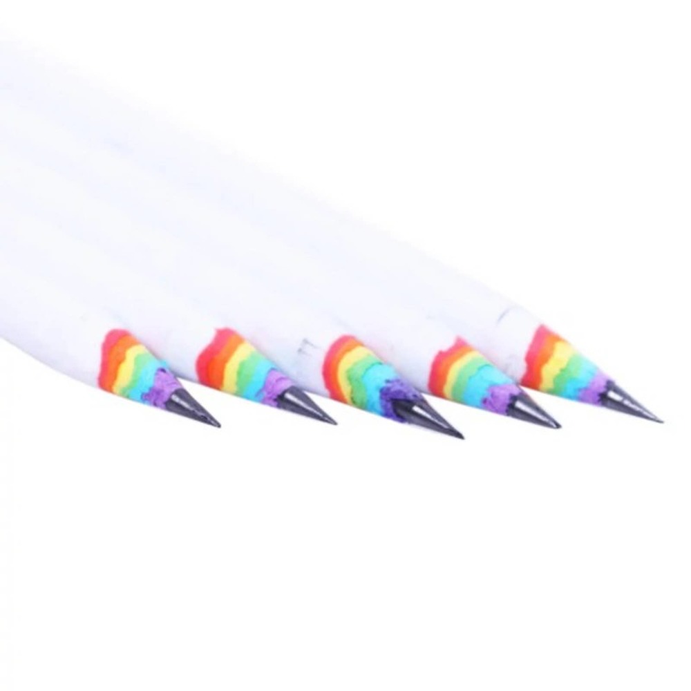 Adorable White Rainbow 🌈 Unsharpened Wooden #2 Lead Pencil Set of 5